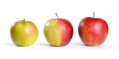 Three apples from green to red